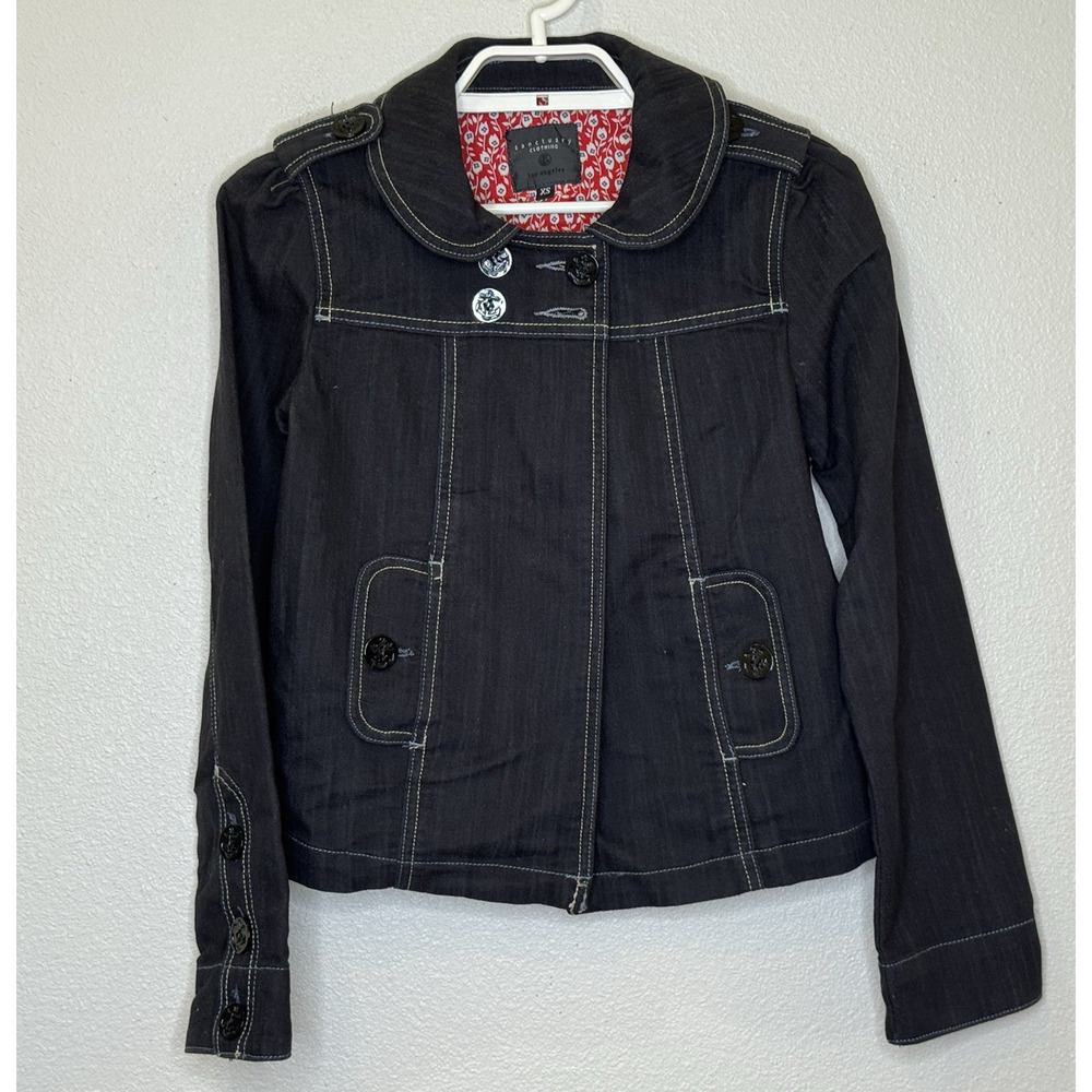 Sanctuary Clothing Jean Denim Jacket Size‎ XS Dark Blue Collared Long Sleeve